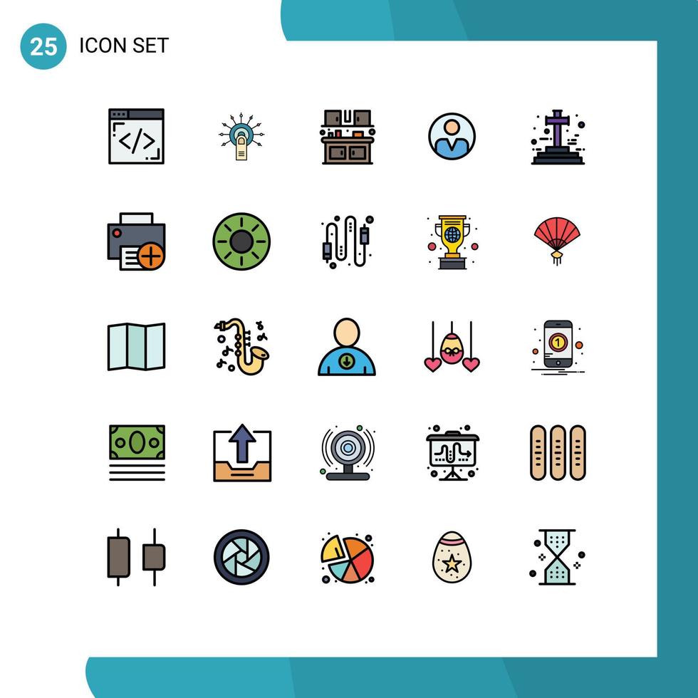 grupo de símbolos de ícone universal de 25 cores planas de linha preenchida moderna de perfil de cozinheiro de usuário grave elementos de design de vetores editáveis pessoais