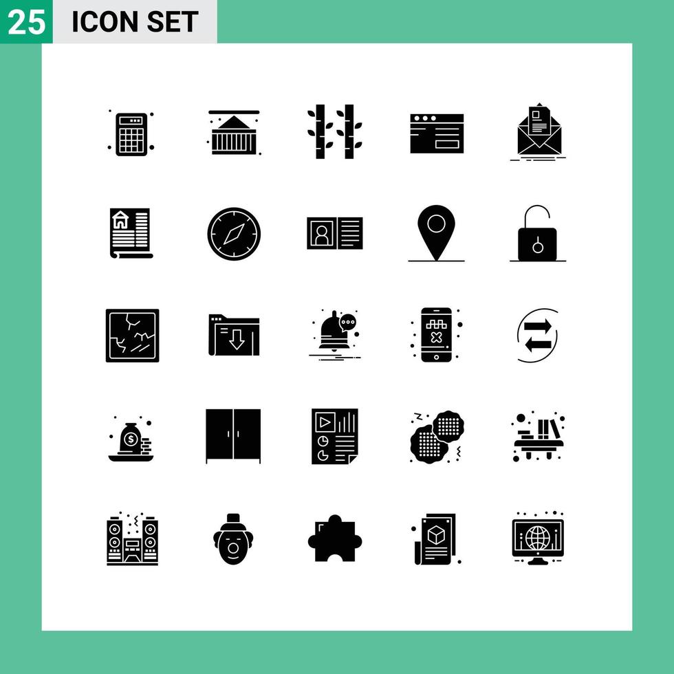 25 conceito de glifo sólido para sites móveis e aplicativos escola de contrato estudo de bambu elementos de design de vetores editáveis na web