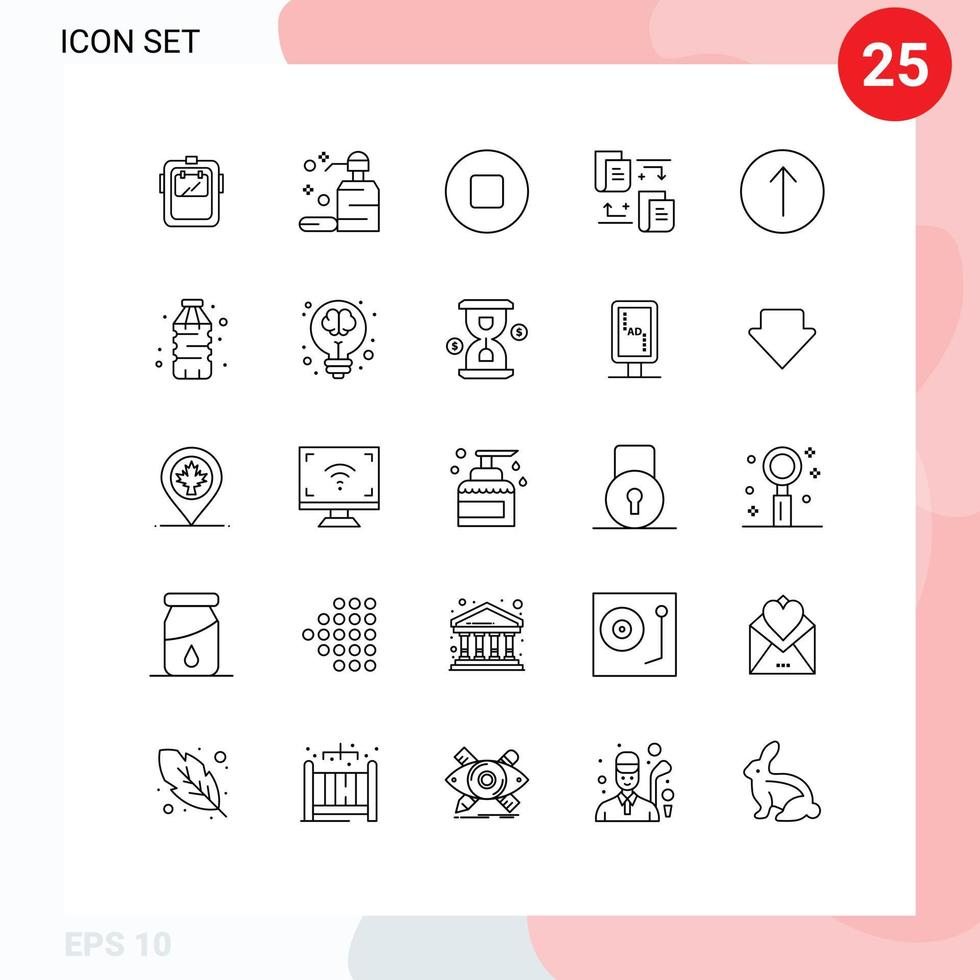 pacote de linha vetorial editável de 25 linhas simples de símbolos de garrafa transferência de seta de sabão elementos de design vetorial editável vetor