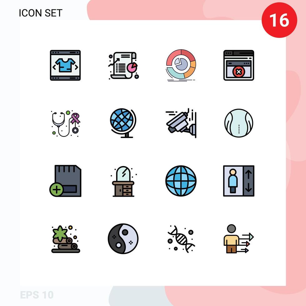 pacote de interface do usuário de 16 linhas básicas cheias de cores planas de diagrama de página da web de estatísticas da web de saúde elementos de design de vetores criativos editáveis
