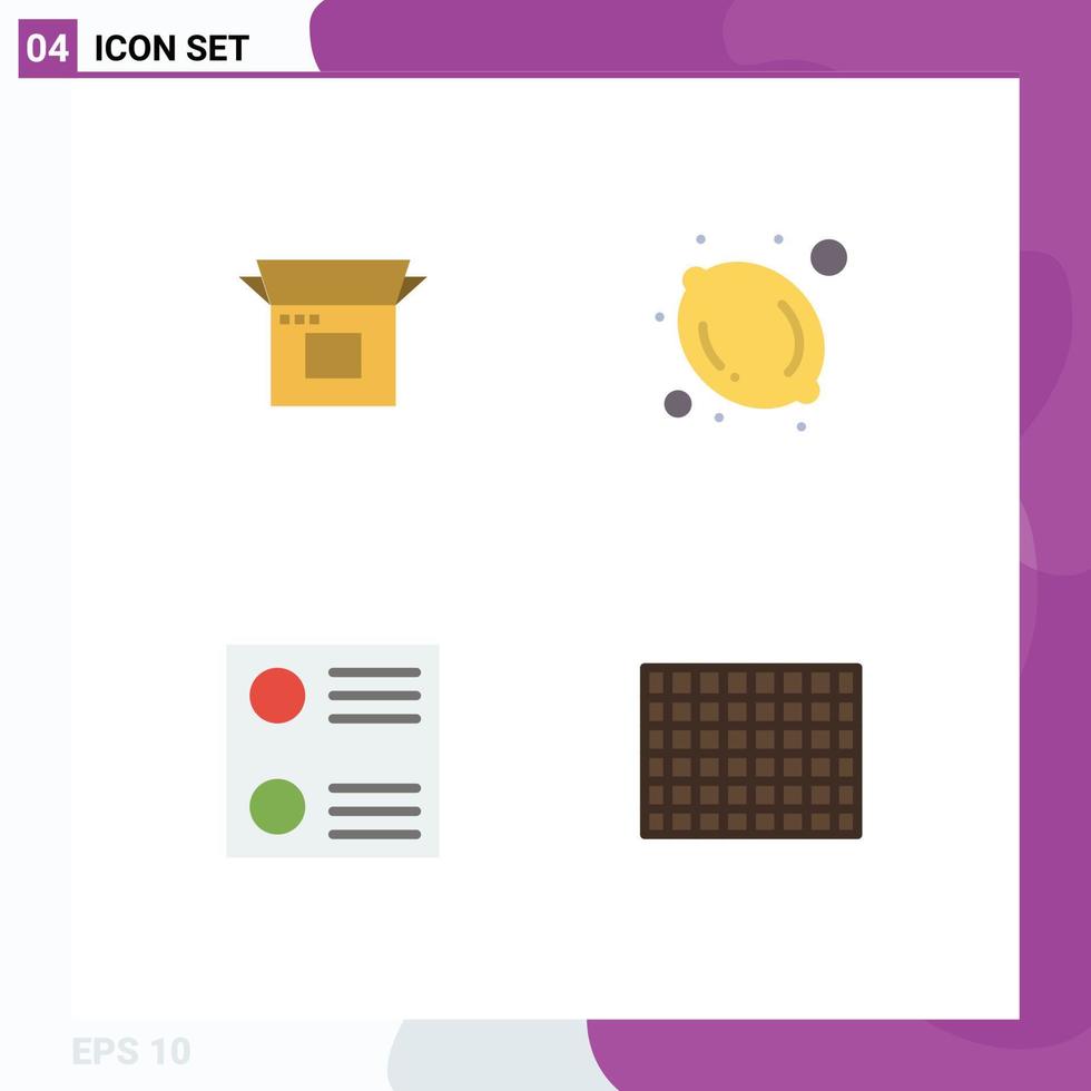 4 ícones planos vetoriais temáticos e símbolos editáveis de botão de rádio de lançamento do produto produto comida chocolate elementos de design vetorial editáveis vetor