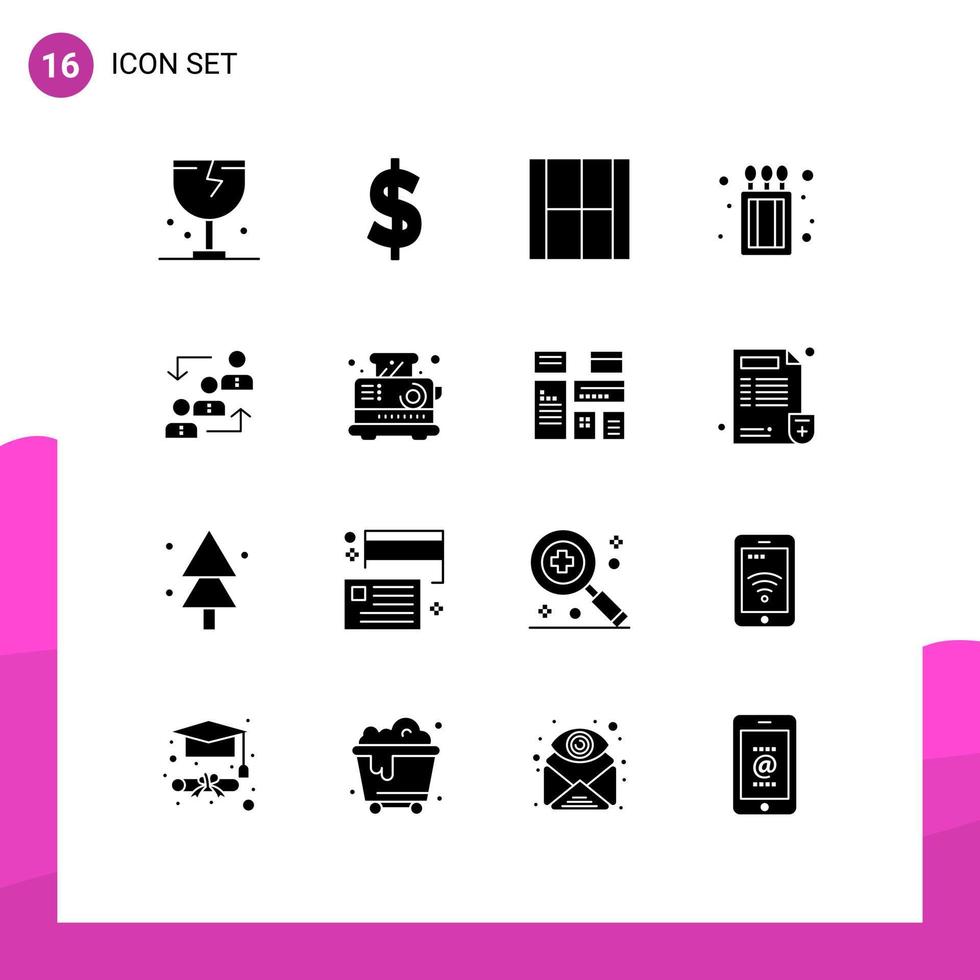 conjunto de glifos sólidos de interface móvel de 16 pictogramas de caixa de correspondência de avanço criar elementos de design de vetores editáveis de layout de fogo