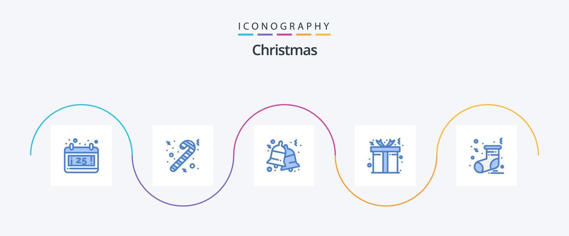 pacote de ícones de natal azul 5 incluindo . meias. Natal. meia. Presente vetor