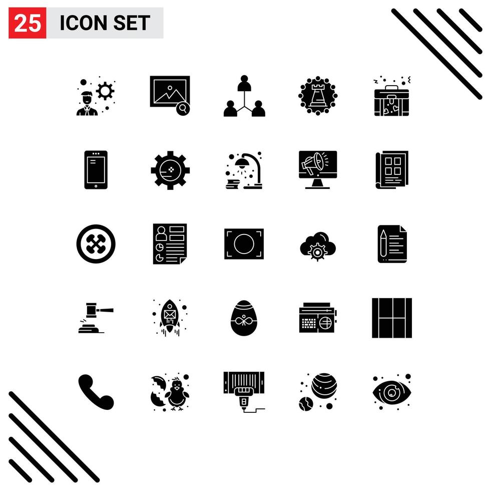 pacote de 25 sinais e símbolos de glifos sólidos modernos para mídia impressa na web, como torre de estratégia de equipe de amor, elementos de design de vetores editáveis