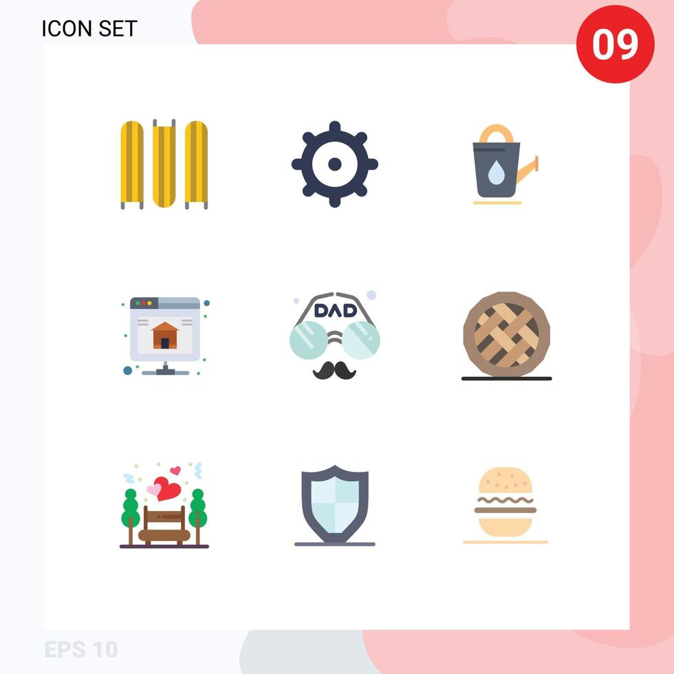 conjunto de 9 pacotes de cores planas comerciais para elementos de design de vetores editáveis de servidor de pai de água de rosto de dia dos pais