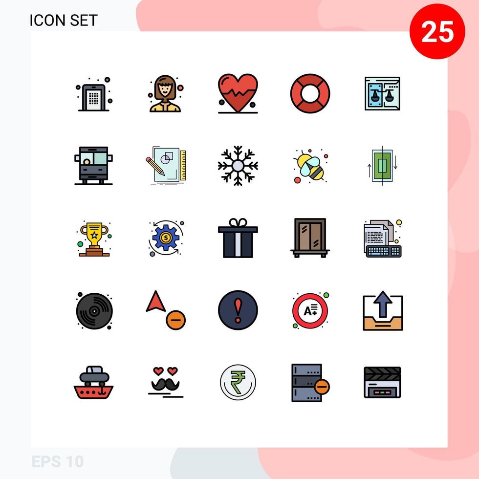 conjunto de cores planas de linha cheia de interface móvel de 25 pictogramas de elementos de design de vetores editáveis de feriado de negócios digitais