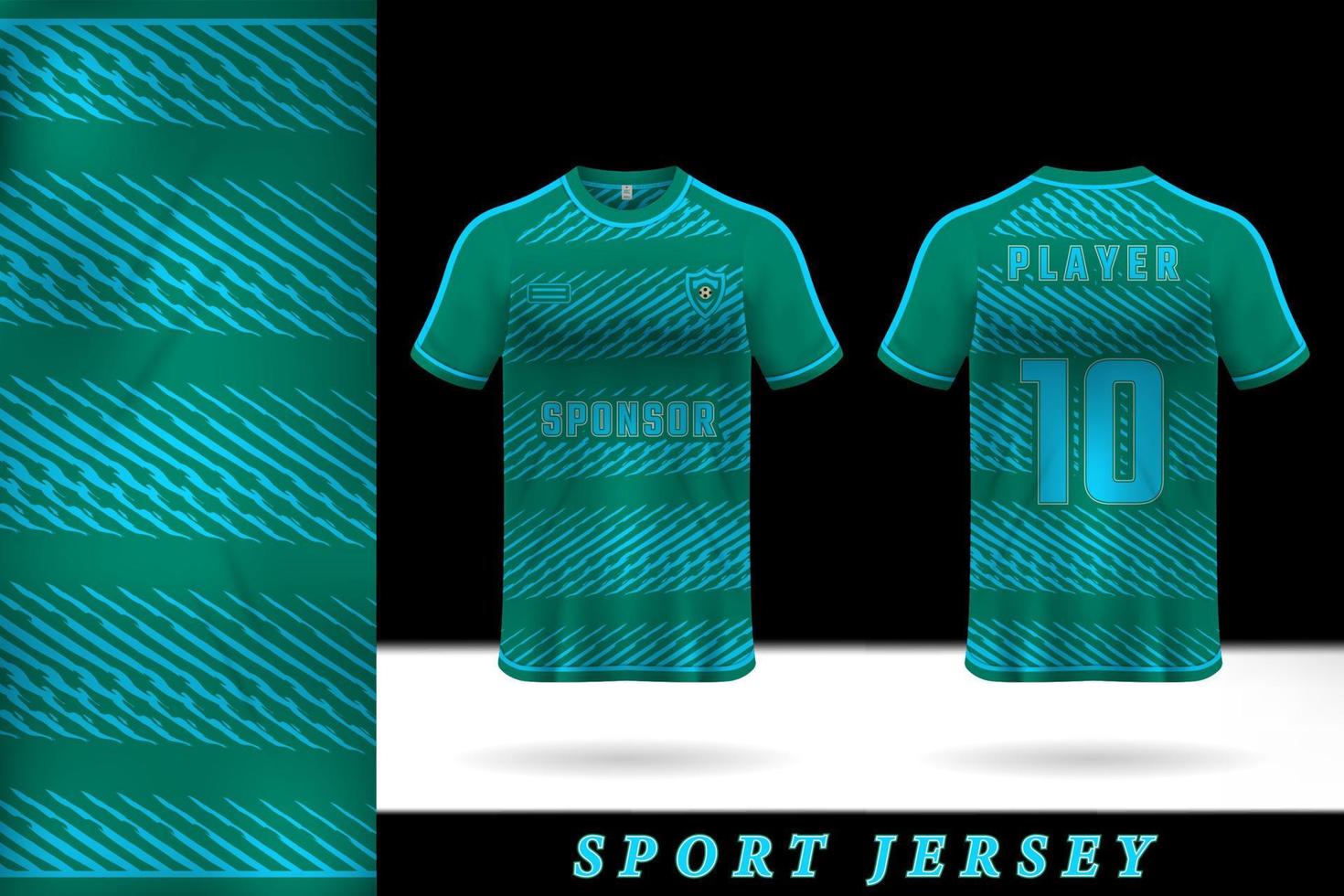 design de modelo de camisa esportiva em verde escuro e azul claro vetor