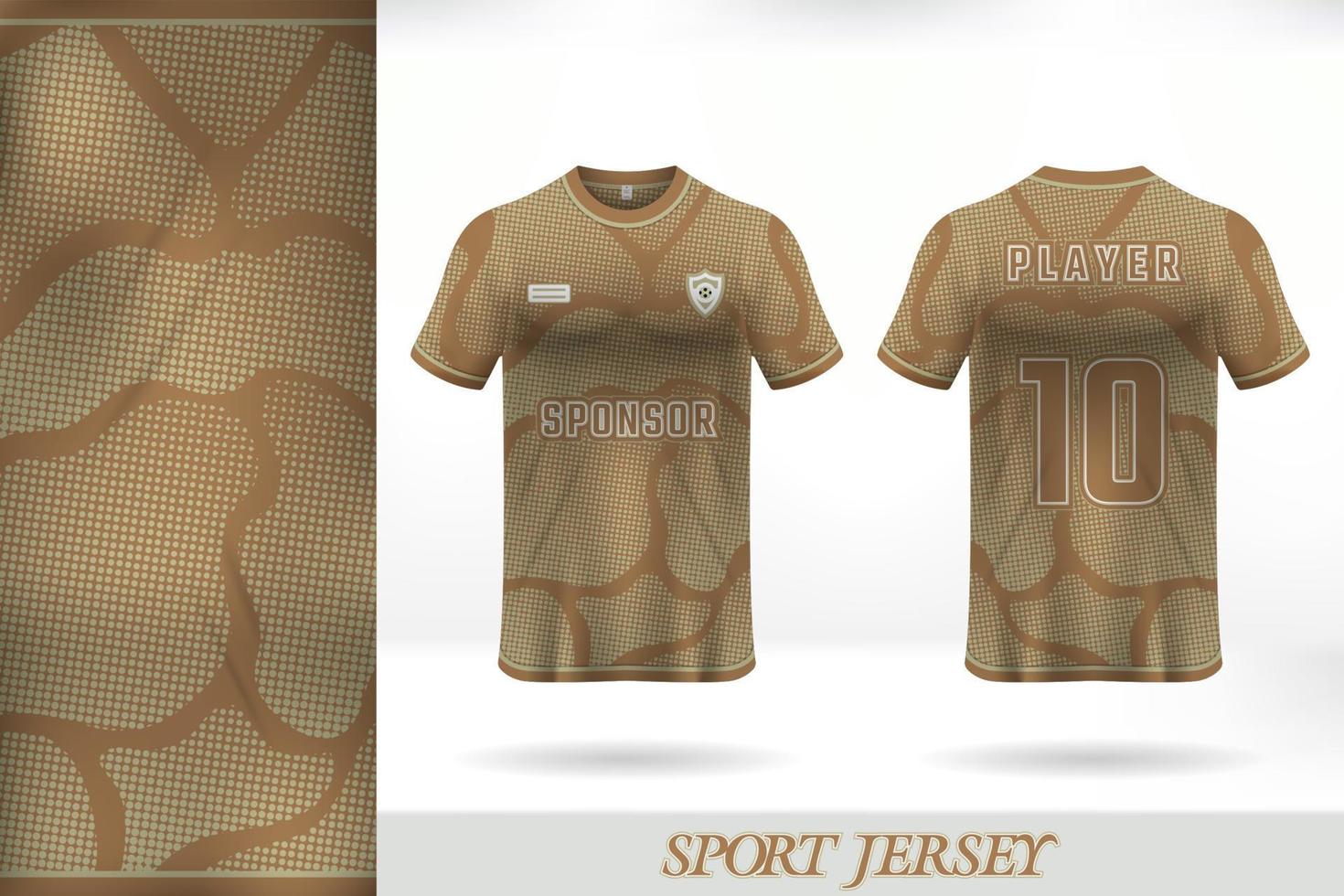 design de modelo de camisa esportiva marrom com arte padrão de pontos vetor