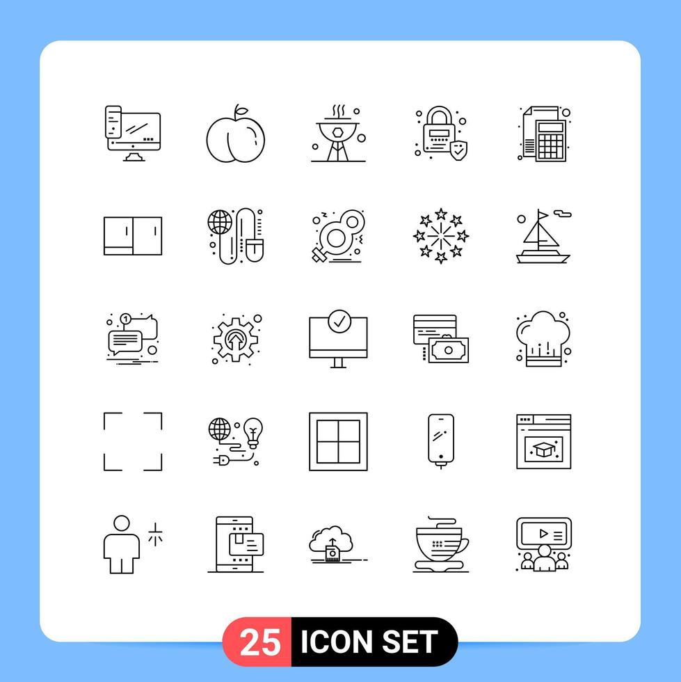 pacote de linha de 25 símbolos universais de calculadora de matemática cozinhar elementos de design de vetores editáveis bloqueados
