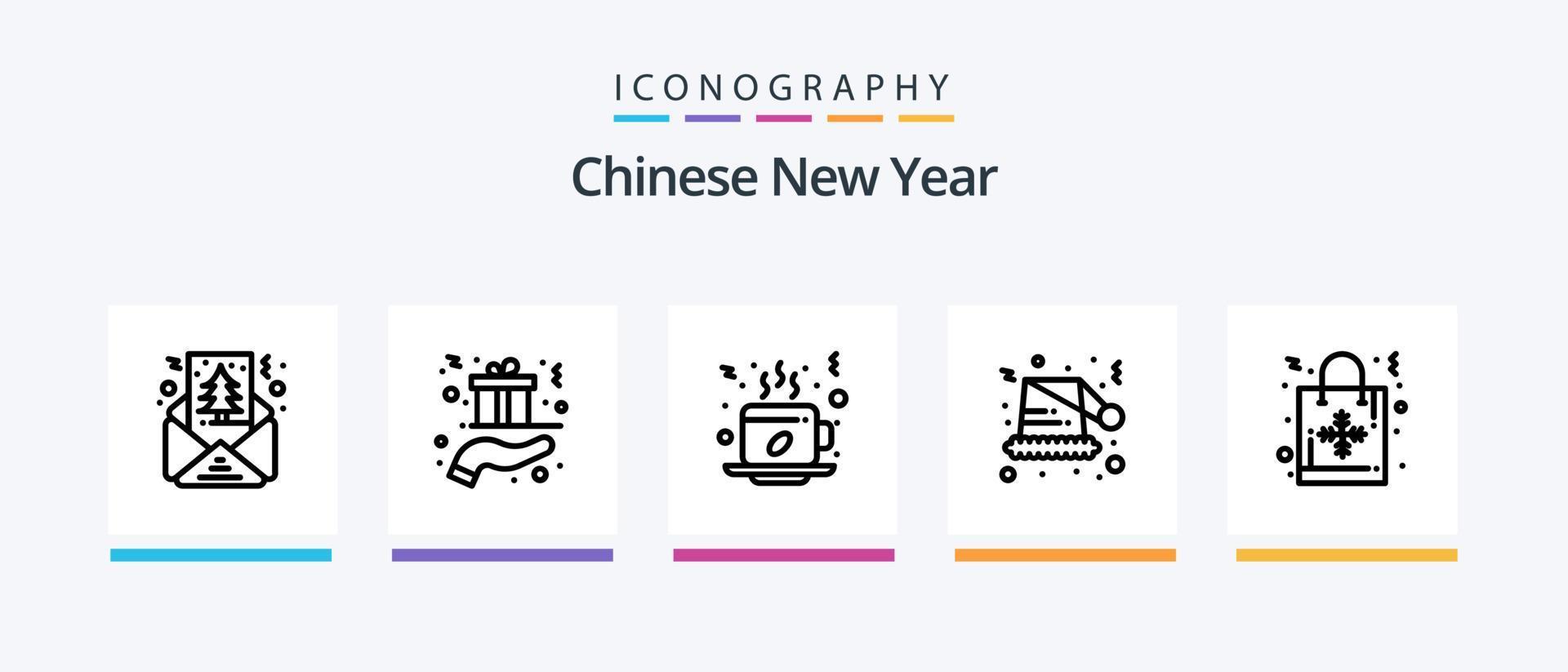 pacote de ícones da linha 5 do ano novo chinês, incluindo novo. chinês. lâmpada. copo. lanterna. design de ícones criativos vetor
