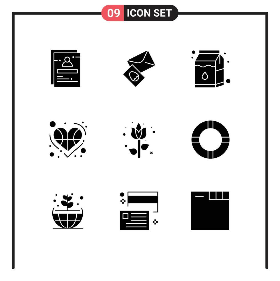 grupo de símbolos de ícone universal de 9 glifos sólidos modernos de decoração amor bola de coração de páscoa elementos de design de vetores editáveis