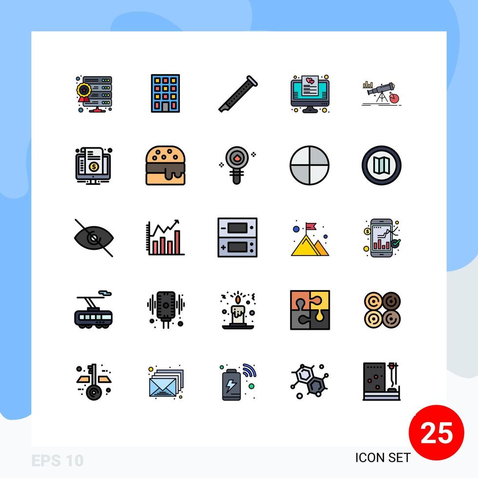 25 interface do usuário linha cheia pacote de cores planas de sinais e símbolos modernos de finanças lista de flauta on-line lista de desejos editáveis elementos de design vetorial vetor