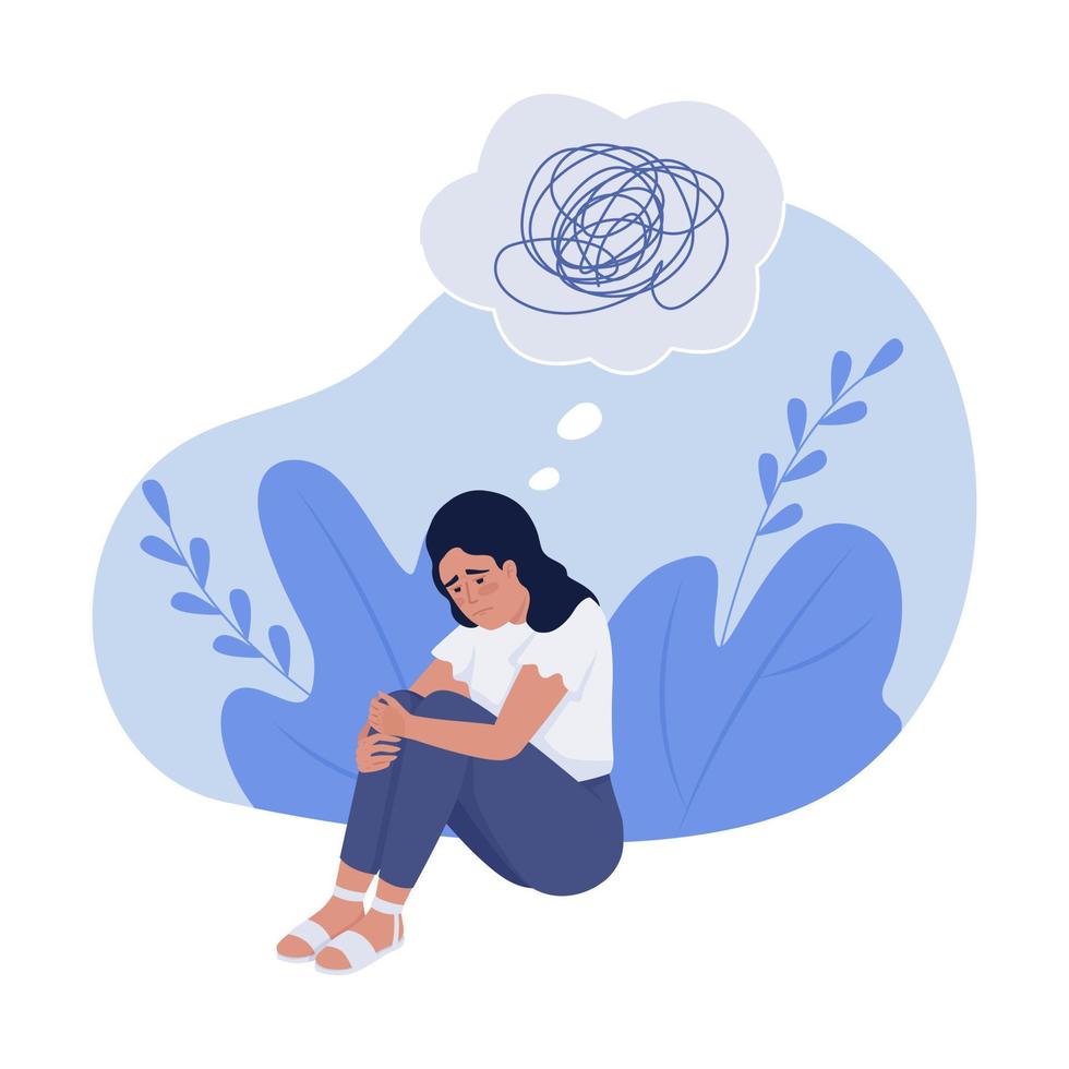 ilustração vetorial de conceito plano de mulher esgotada. mulher com problema mental. personagem de desenho animado 2d editável em branco para web design. ideia criativa de depressão para site, celular, apresentação vetor