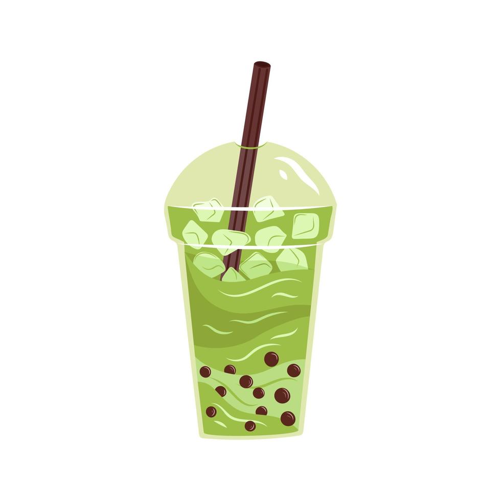 chá de bolha matcha vetorial. ilustração de sobremesa japonesa. comida asiática. Chá verde. vetor