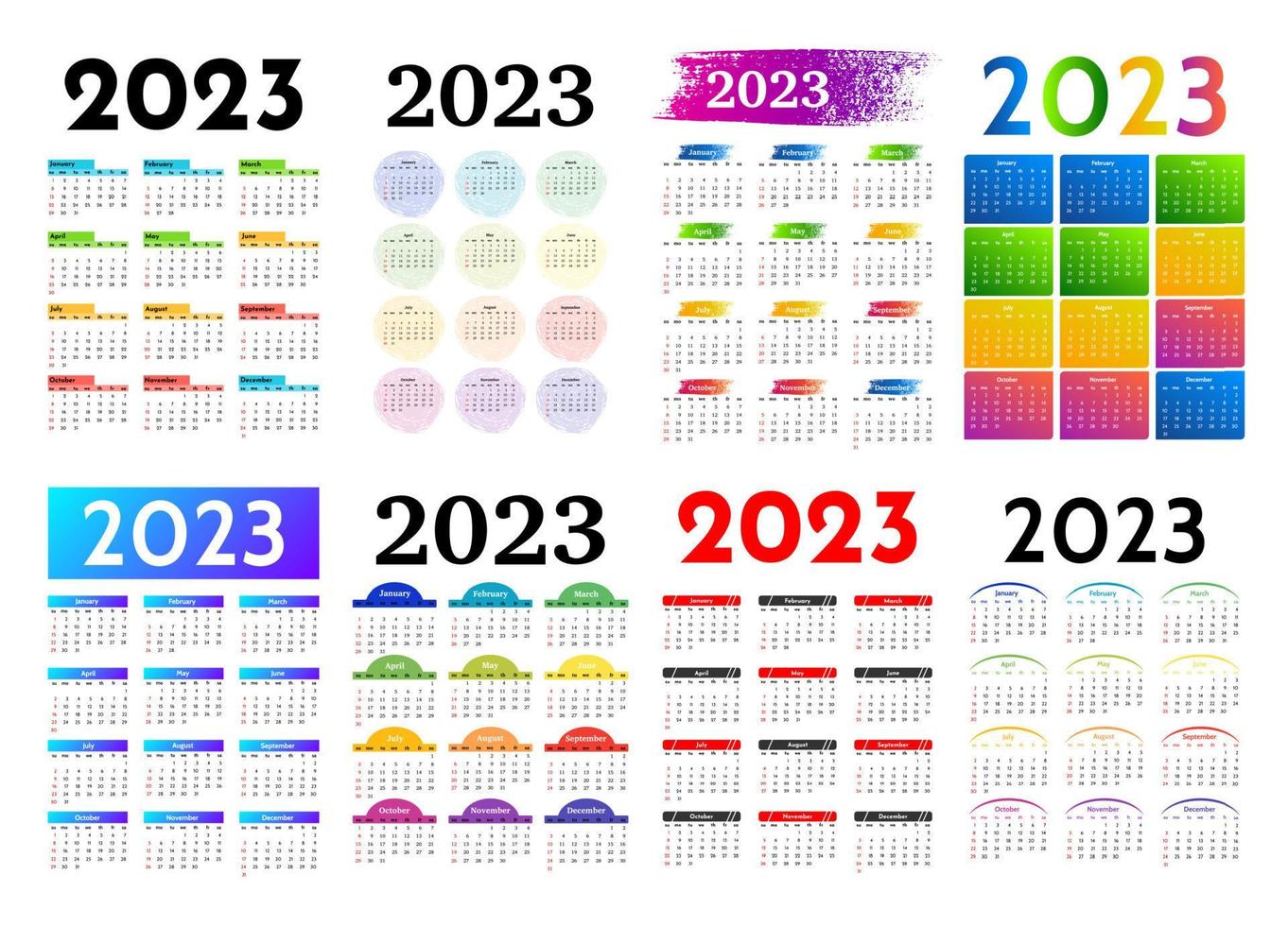 calendário para 2023 isolado em um fundo branco vetor