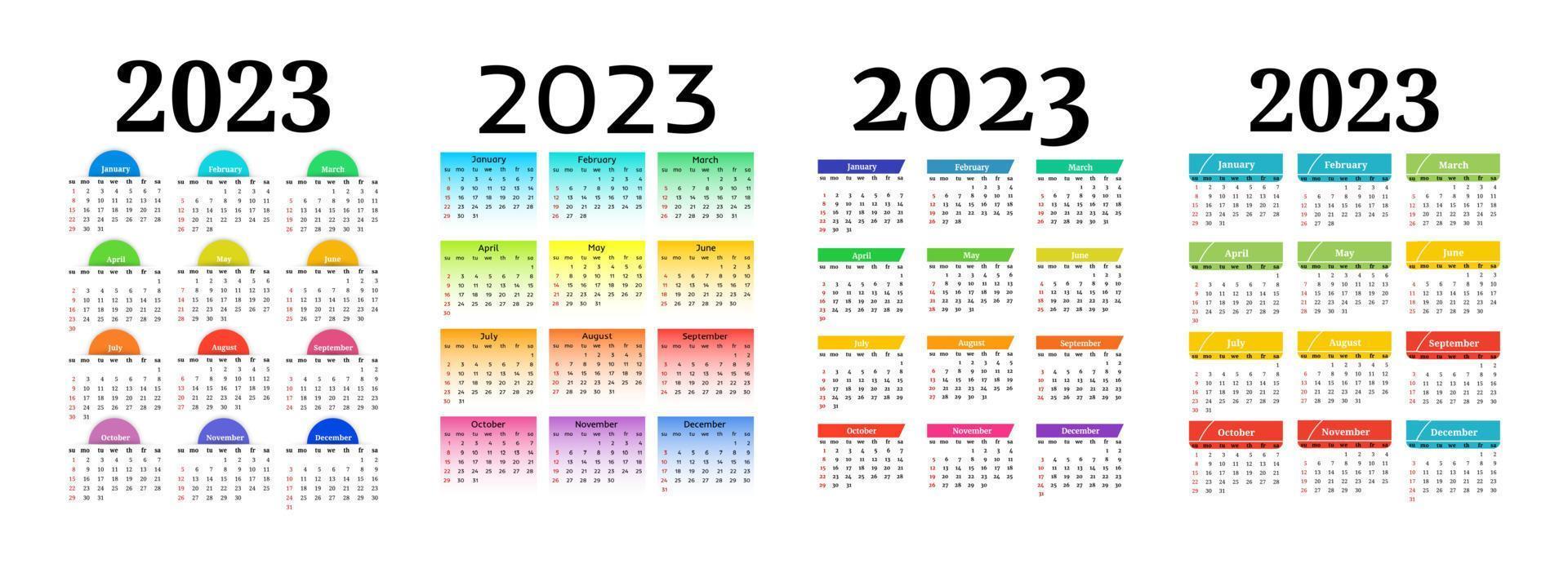 calendário para 2023 isolado em um fundo branco vetor