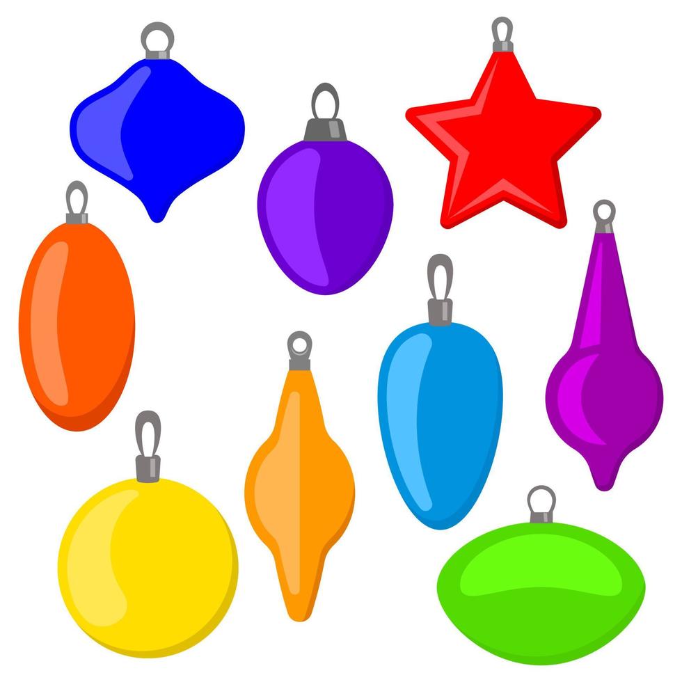 nove bolas de natal multicoloridas em um fundo branco. ilustração vetorial. vetor
