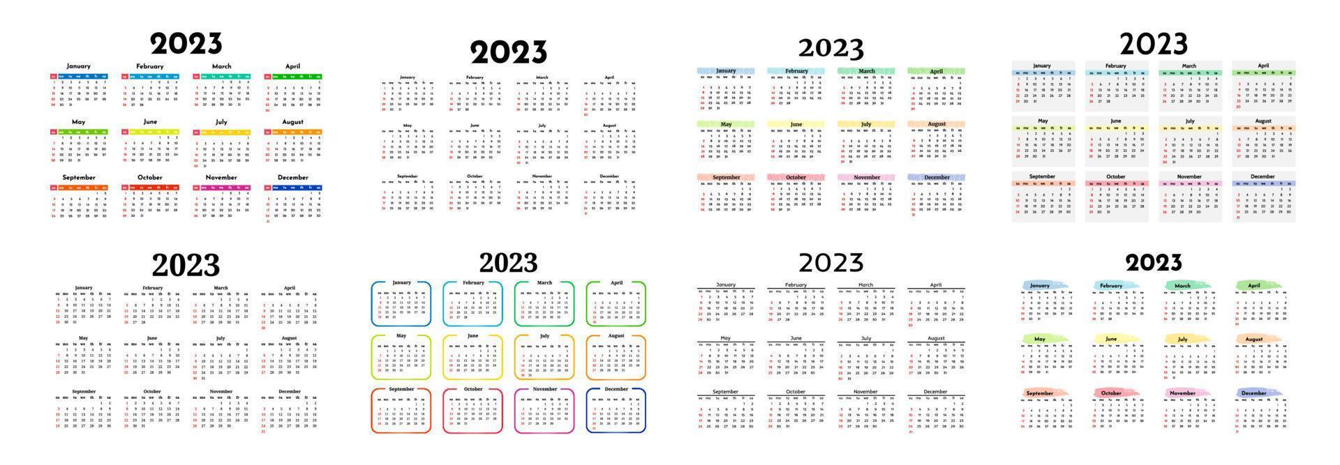 calendário para 2023 isolado em um fundo branco vetor