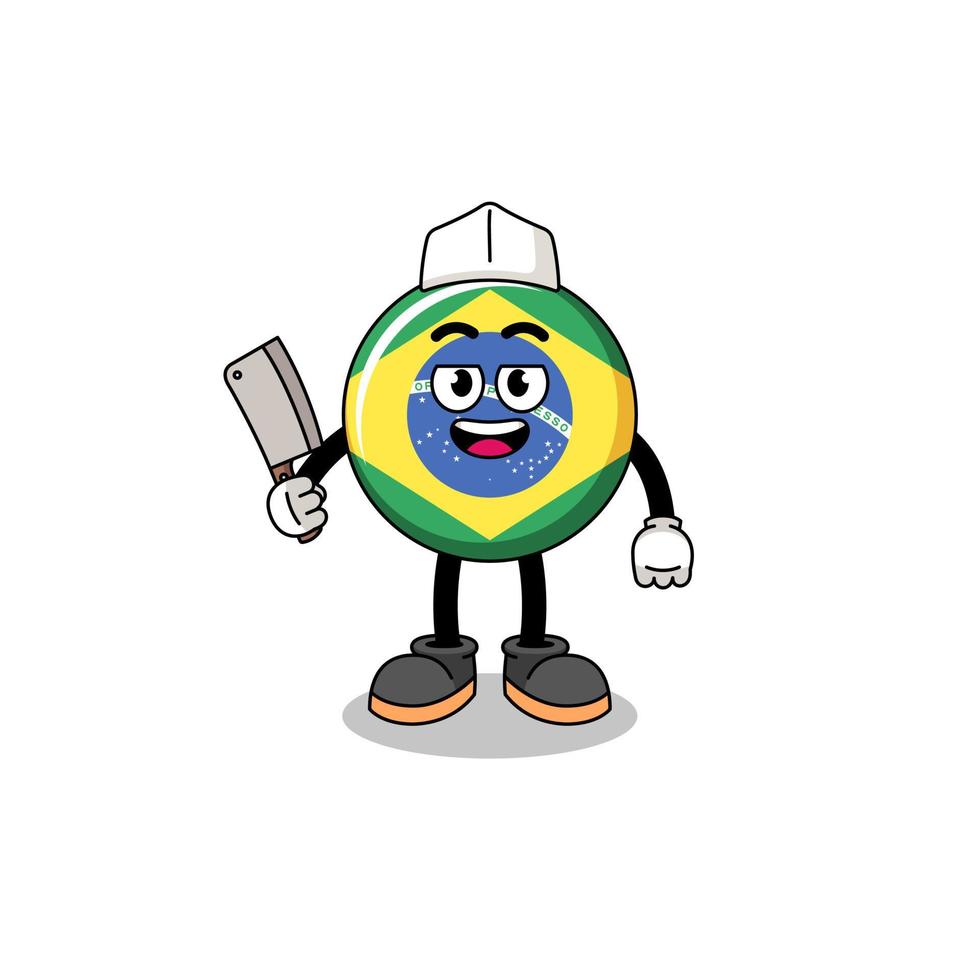 mascote da bandeira do brasil como açougueiro vetor