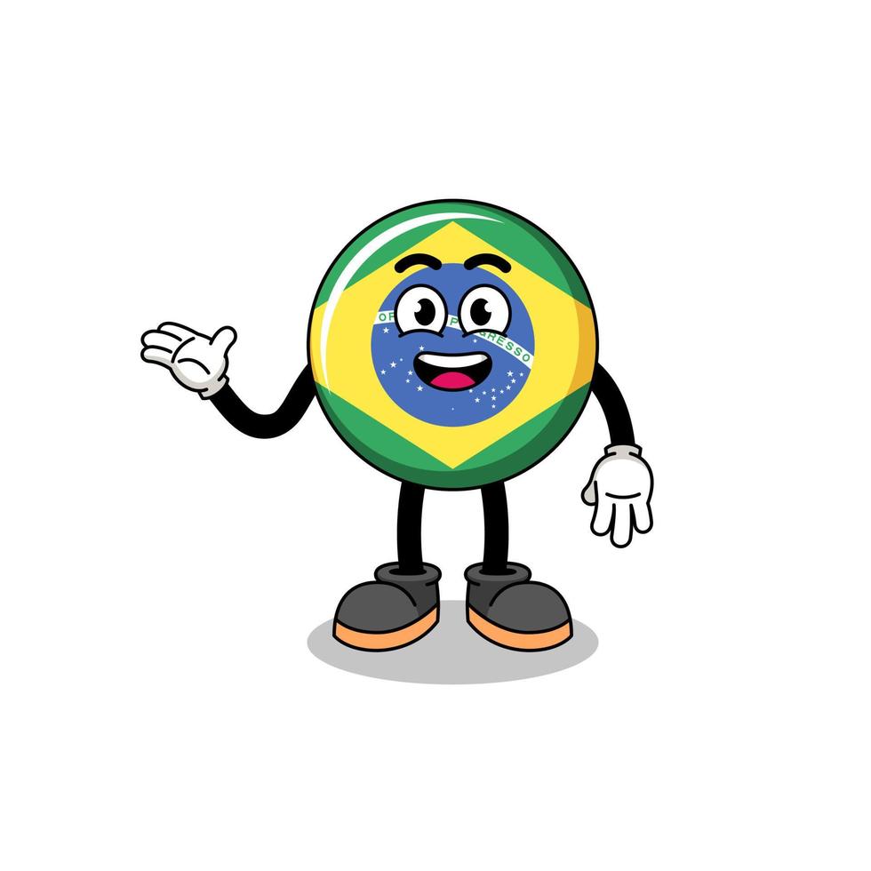 desenho animado da bandeira do brasil com pose de boas-vindas vetor