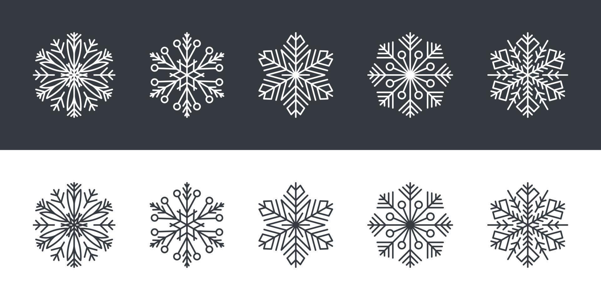 flocos de neve. flocos de neve em estilo simples em fundo preto e branco. ilustração vetorial vetor