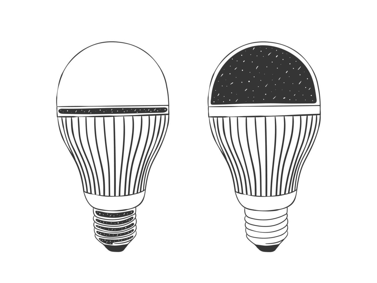 conceito de lâmpadas led. ícones desenhados à mão de lâmpadas. esboço de lâmpada. ilustração vetorial vetor