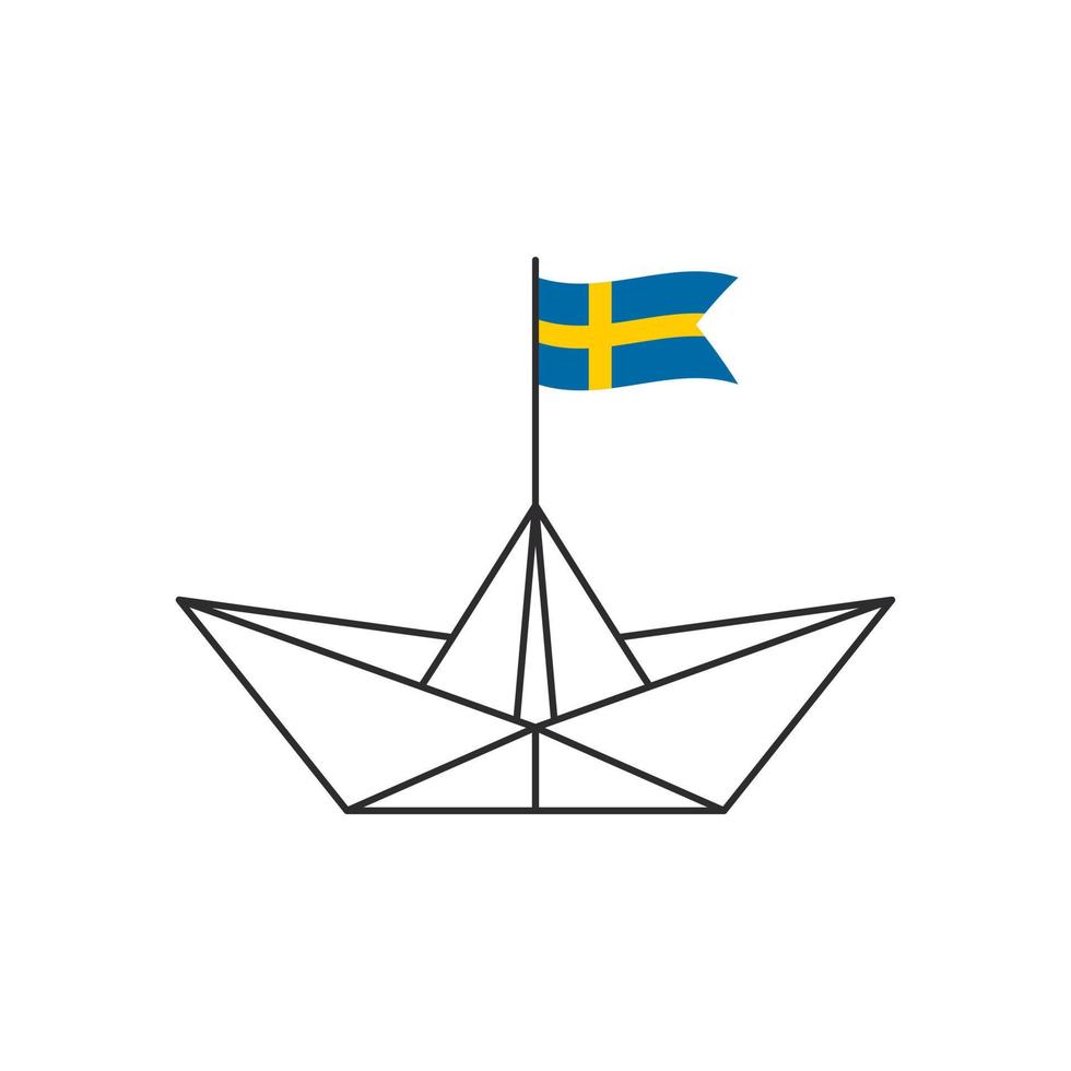 ícone do barco de papel. um barco com a bandeira da Suécia. ilustração vetorial vetor