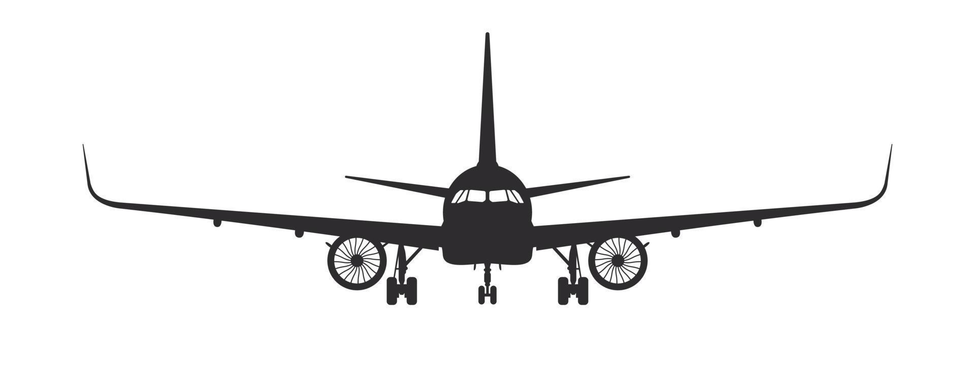 avião. vista frontal da silhueta do avião. conceito de avião de passageiros. imagem vetorial vetor