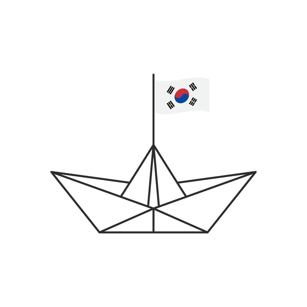 ícone do barco de papel. um barco com a bandeira da Coreia do Sul. ilustração vetorial vetor