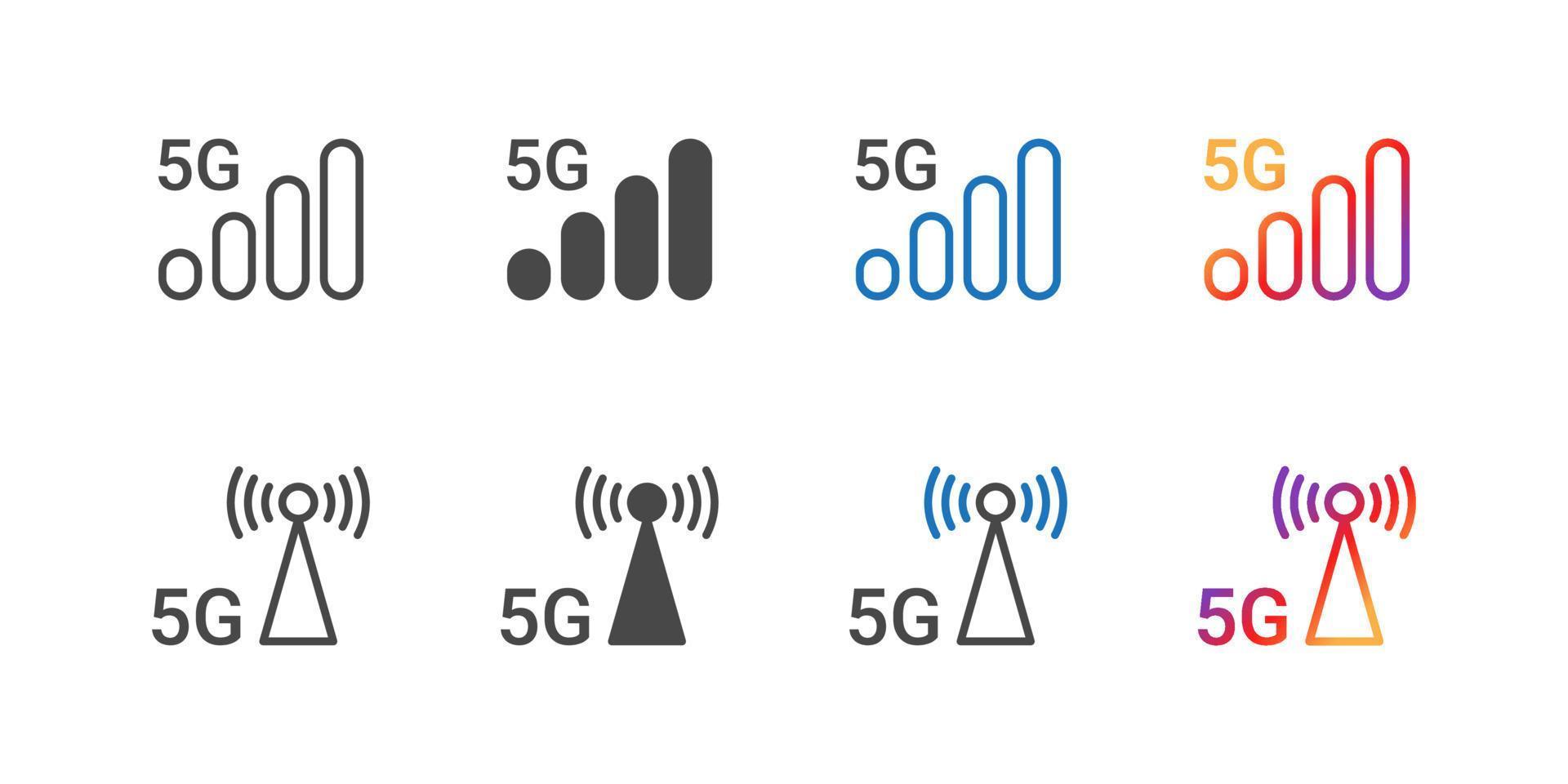 ícones de 5g. ícones de antenas de comunicação de internet de alta velocidade. tecnologia 5g. ilustração vetorial vetor