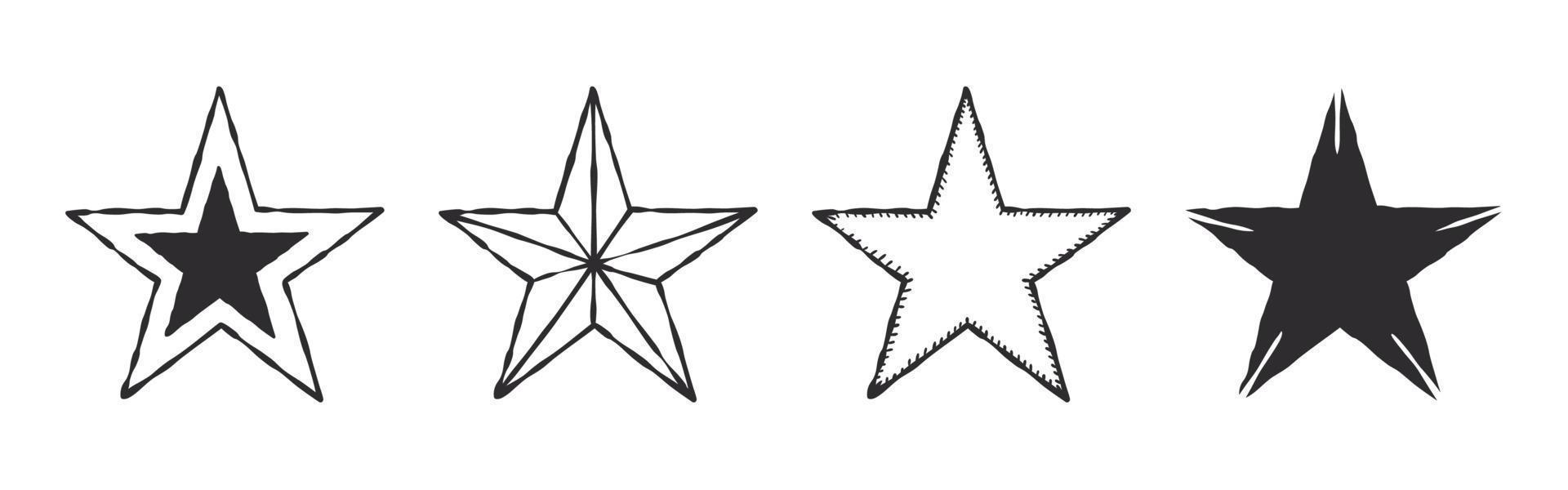 coleção de ícones de estrelas. estrelas desenhadas à mão com diferentes texturas. imagens vetoriais vetor