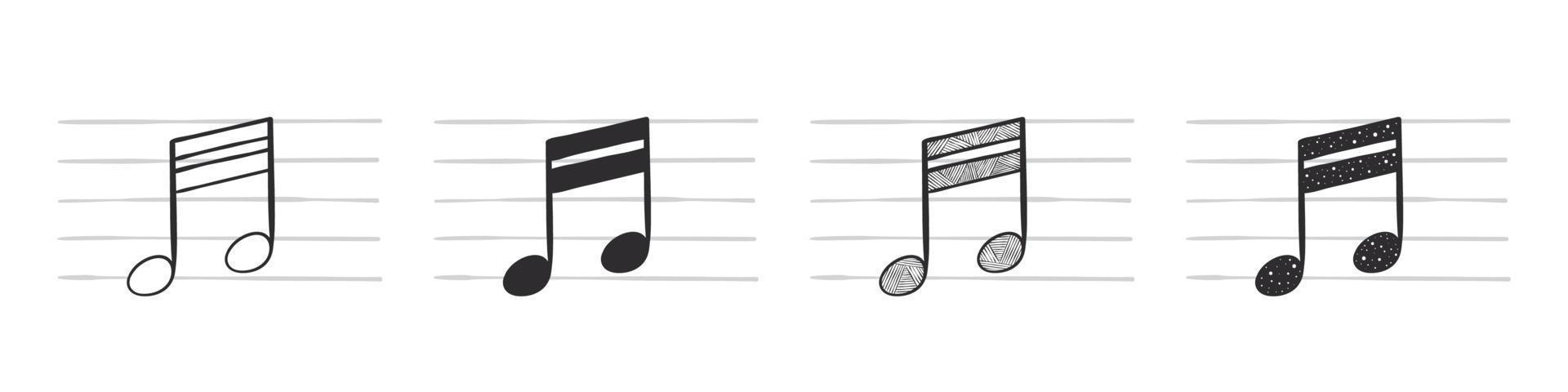 notas musicais. semicolcheia. símbolos musicais desenhados à mão em várias variações. ilustração vetorial vetor