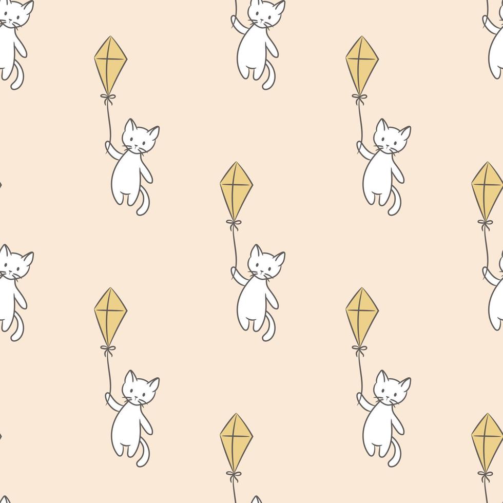 fundo de gato sem costura, padrão vetorial com gatinhos fofos de desenho animado vetor