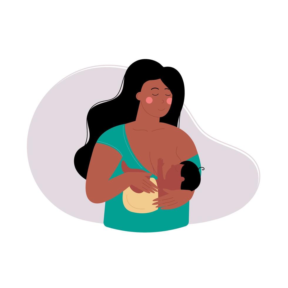 uma mulher negra afro-americana amamenta um bebê, uma criança. vetor