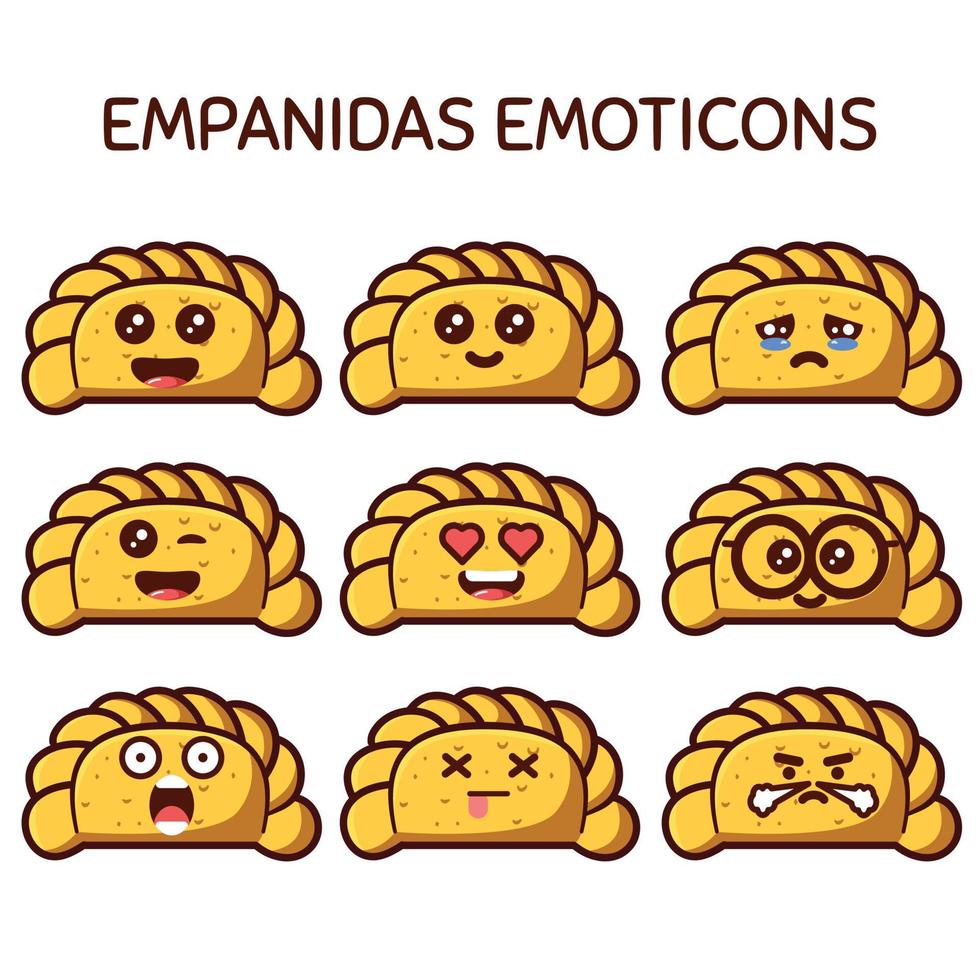 conjunto de emoticons fofos de comida latina empidas vetor
