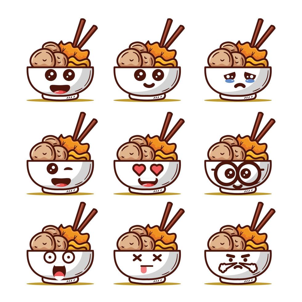 coleção de emoticons de ilustração de comida indonésia bonito bakso vetor