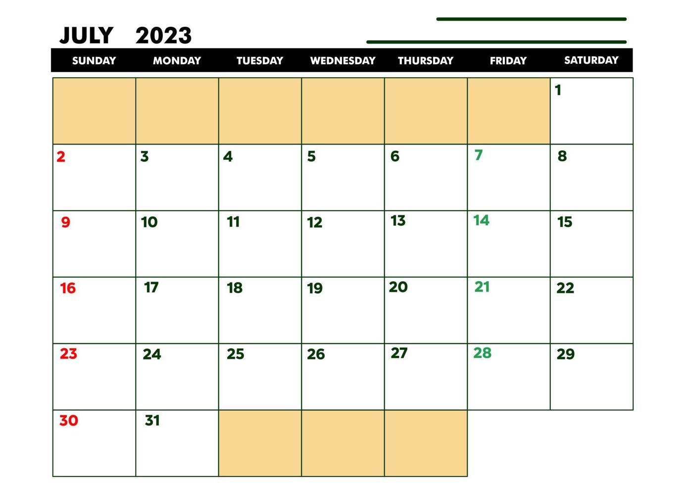 calendário a4 para agenda ou agenda julho 2023 vetor