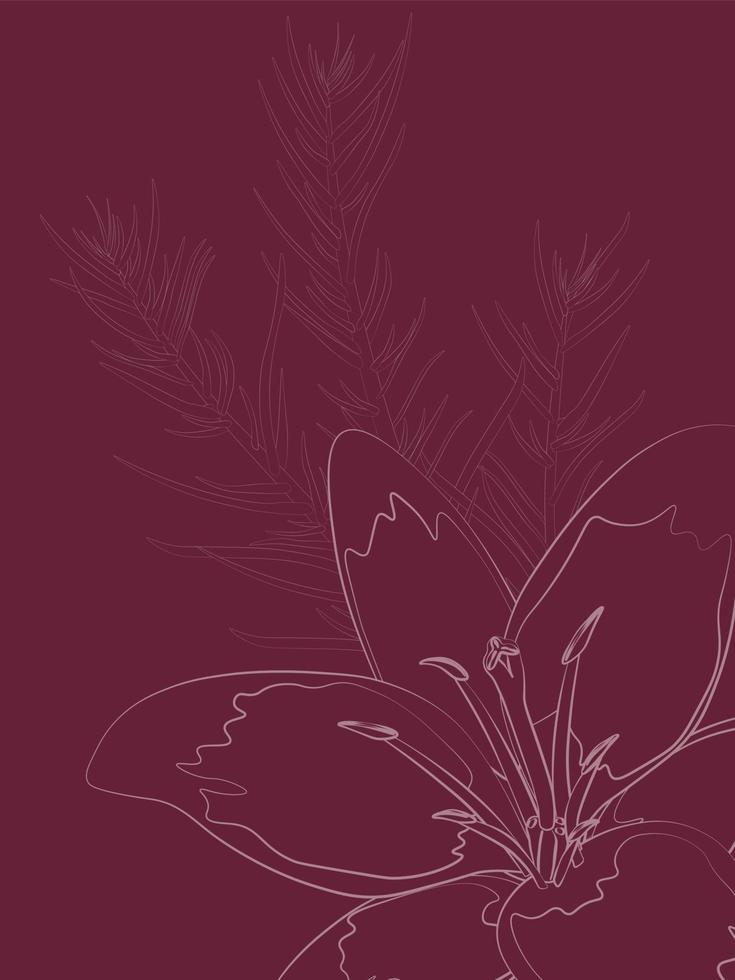fundo vertical em estilo minimalista, ilustração vetorial de padrão de flor com contornos vetor