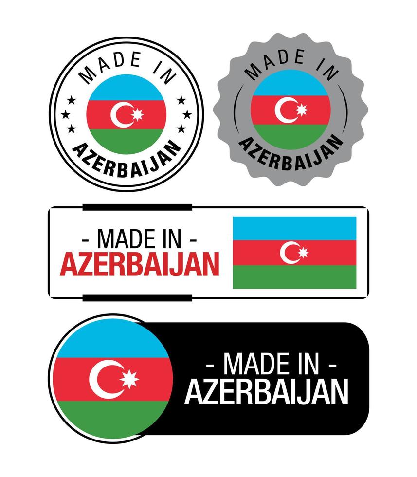 conjunto de rótulos feitos no azerbaijão, logotipo, bandeira do azerbaijão, emblema de produto do azerbaijão vetor