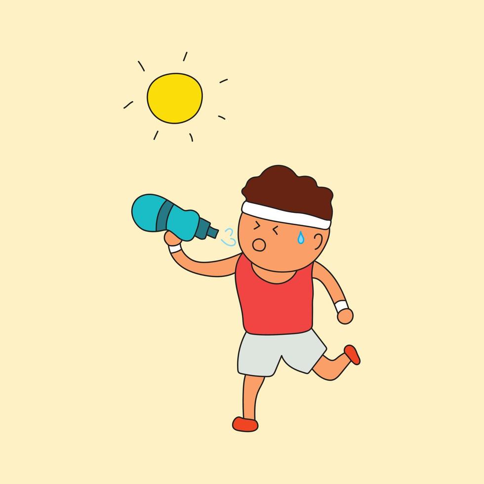 crianças desenhando ilustração vetorial de homem correndo no verão enquanto bebia vetor