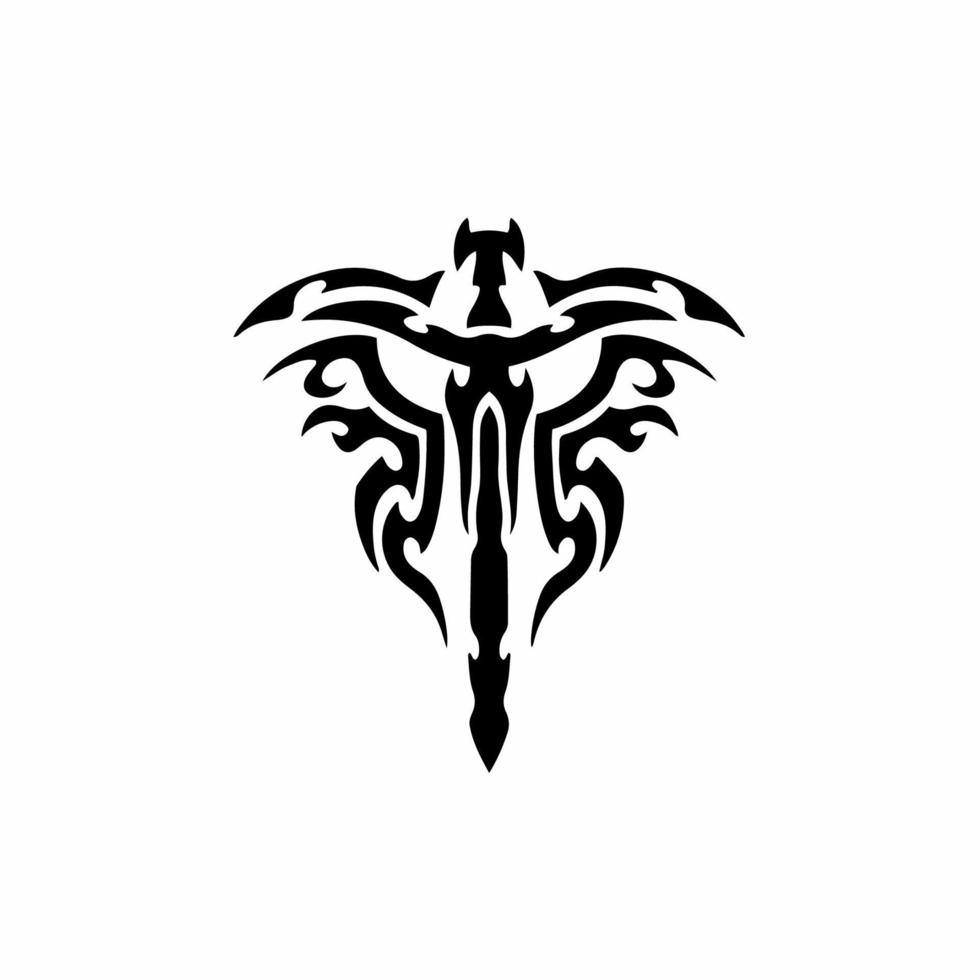 espada tribal com logotipo de asas. desenho de tatuagem. ilustração vetorial de estêncil vetor