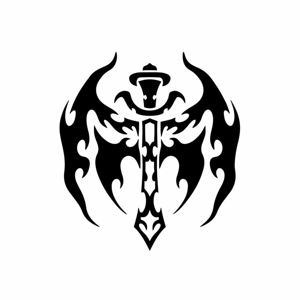 espada tribal com logotipo de asas. desenho de tatuagem. ilustração vetorial de estêncil vetor