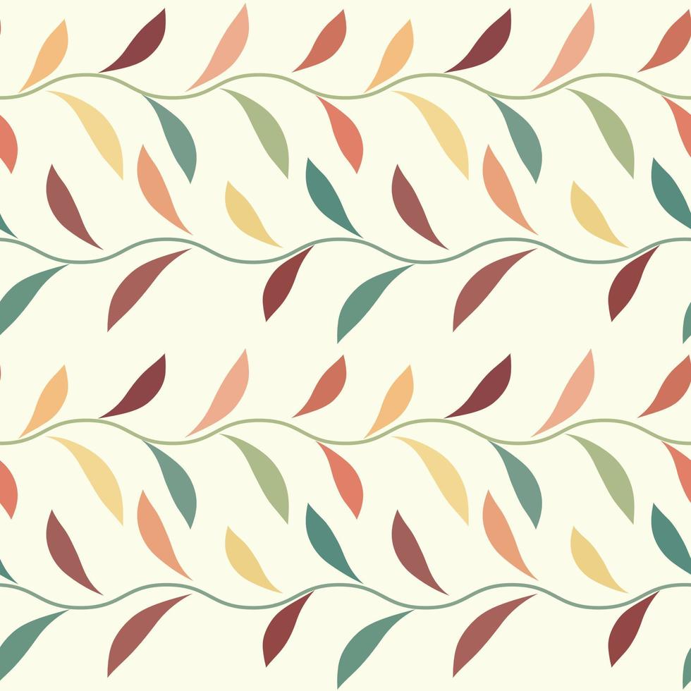 colorido, padrão de vetor de folha horizontal, impressão botânica perfeita, fundo de guirlanda
