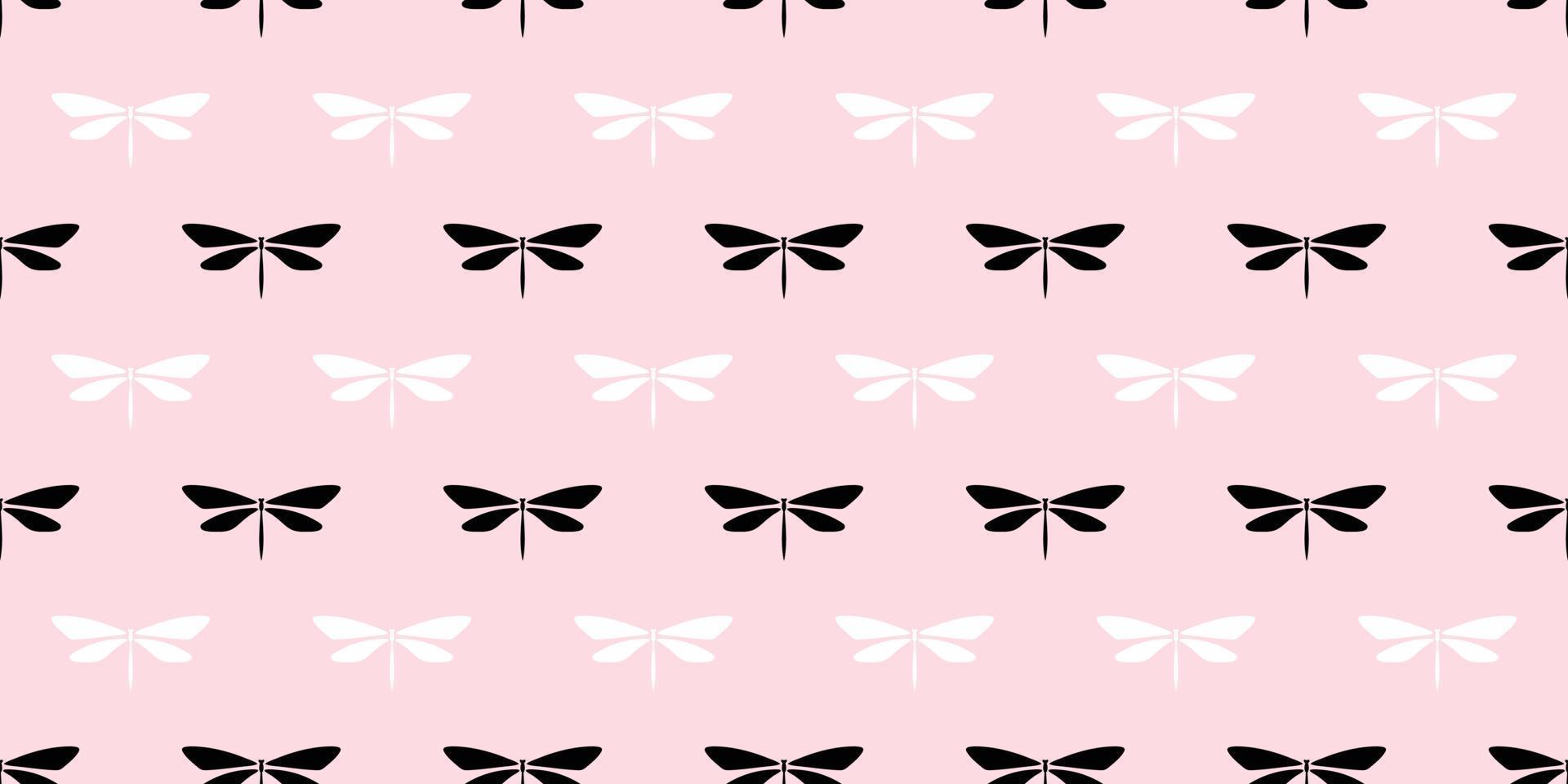 libélula preta branca e rosa sem costura de fundo vetor