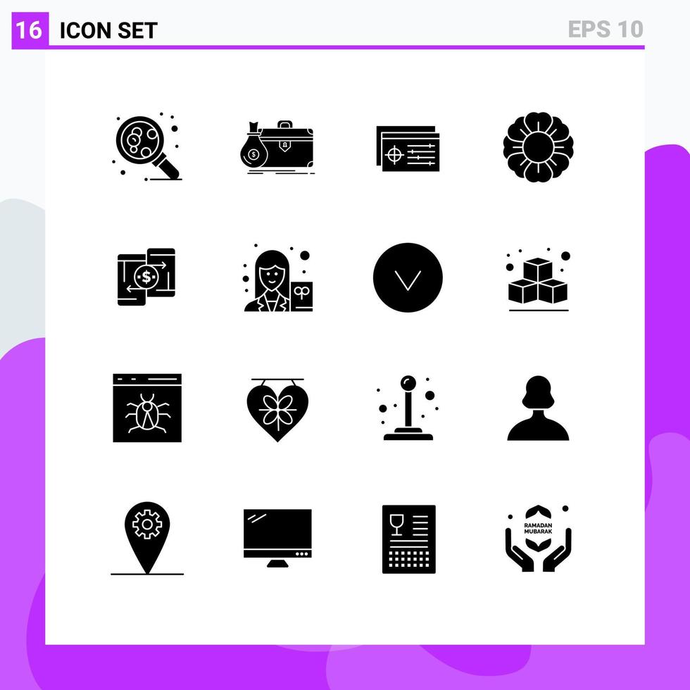 pacote de interface do usuário de 16 glifos sólidos básicos de dinheiro portfólio de verão natureza objeto editável elementos de design vetorial vetor