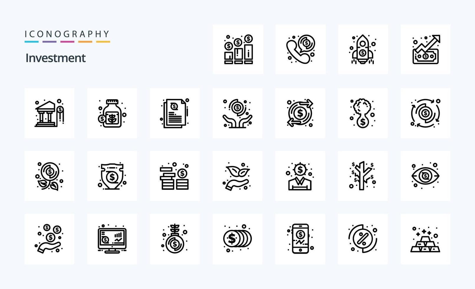 pacote de ícones de 25 linhas de investimento vetor