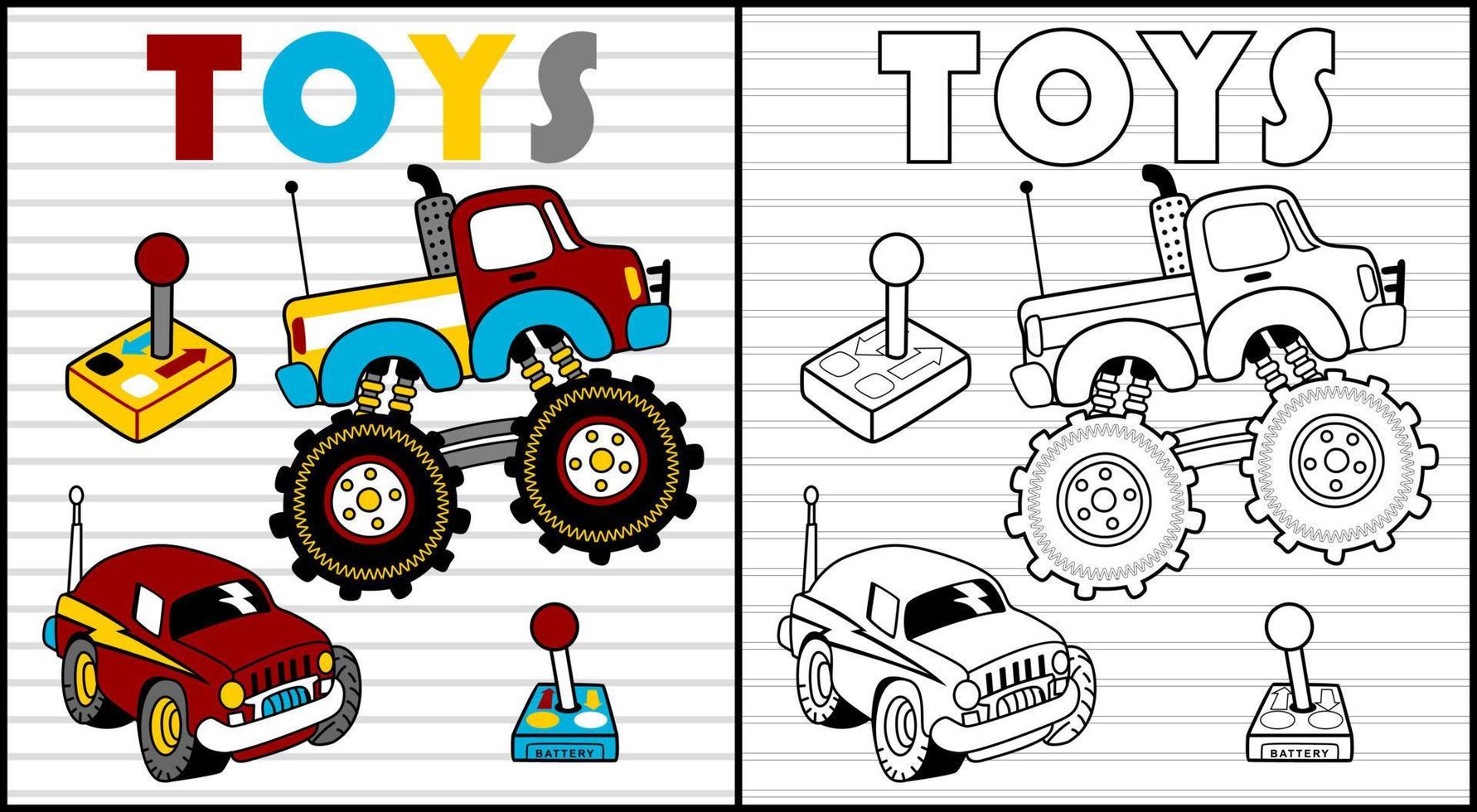 livro de colorir de brinquedos infantis, carros de controle remoto vetor