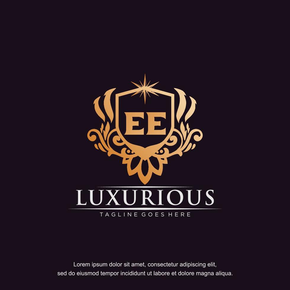 ee letra inicial luxo ornamento ouro monograma logotipo modelo arte vetorial. vetor