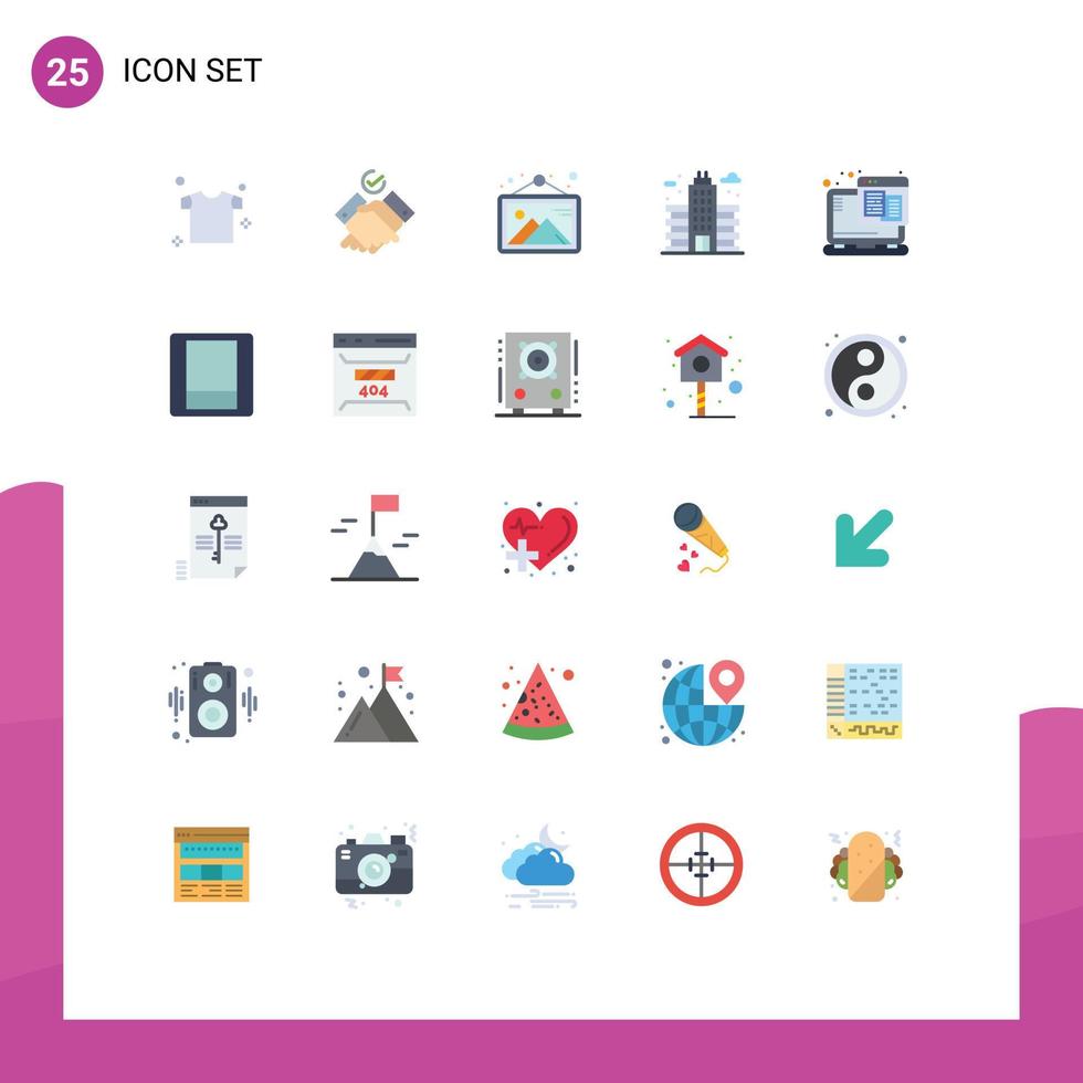 grupo de 25 sinais e símbolos de cores planas para elementos de design de vetores editáveis de escritório de tecnologia de foto na web