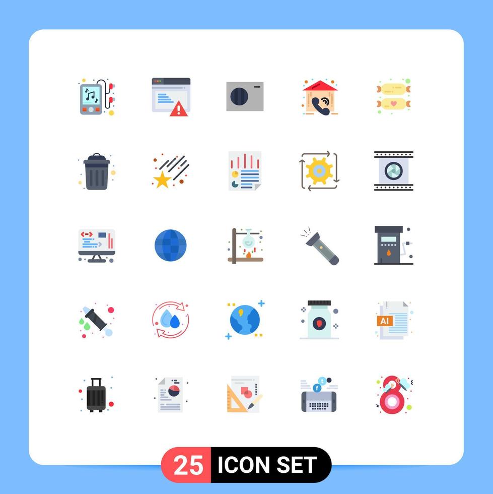 pacote de 25 sinais e símbolos modernos de cores planas para mídia impressa na web, como doces, condicionador de doces, elementos de design de vetores editáveis